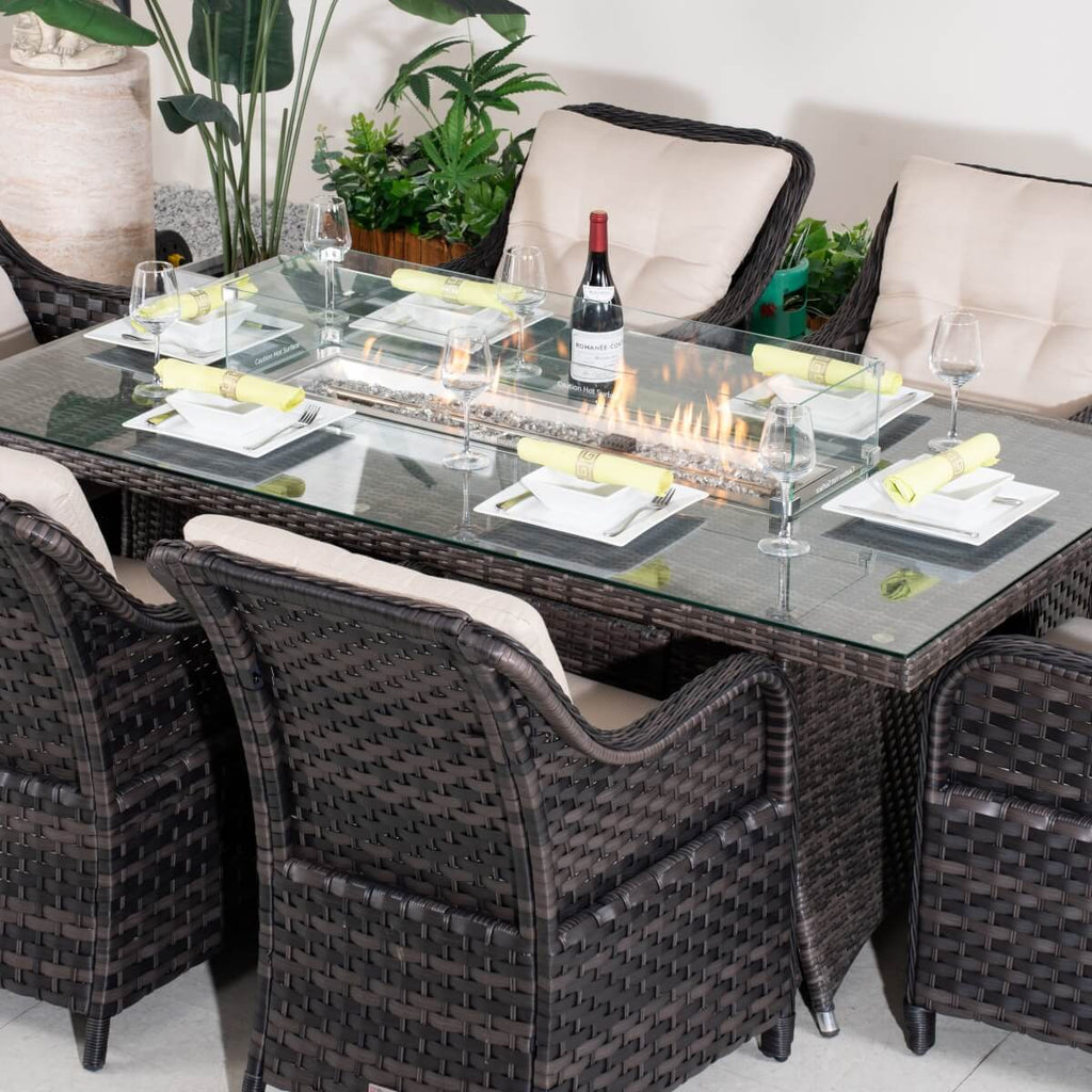 7-Piece Outdoor Patio Fire Pit Dining Set with Aluminum Frame & PE Wicker (PAG-1106R+012)