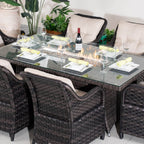 7-Piece Outdoor Patio Fire Pit Dining Set with Aluminum Frame & PE Wicker (PAG-1106R+012)