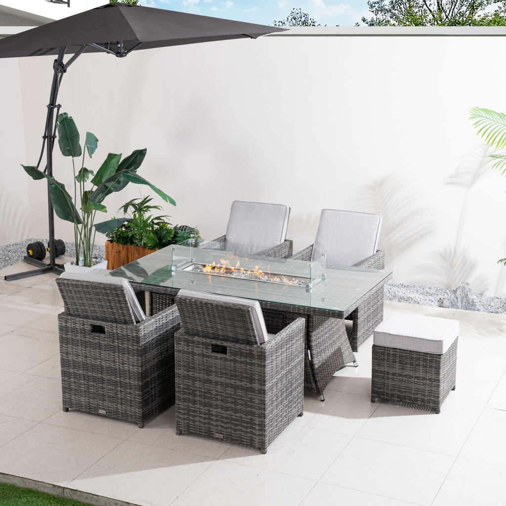 Premium 5-Piece Outdoor Fire Pit Dining Set with Storage Chairs & Ottomans (PAG-1106R+3234-GR)