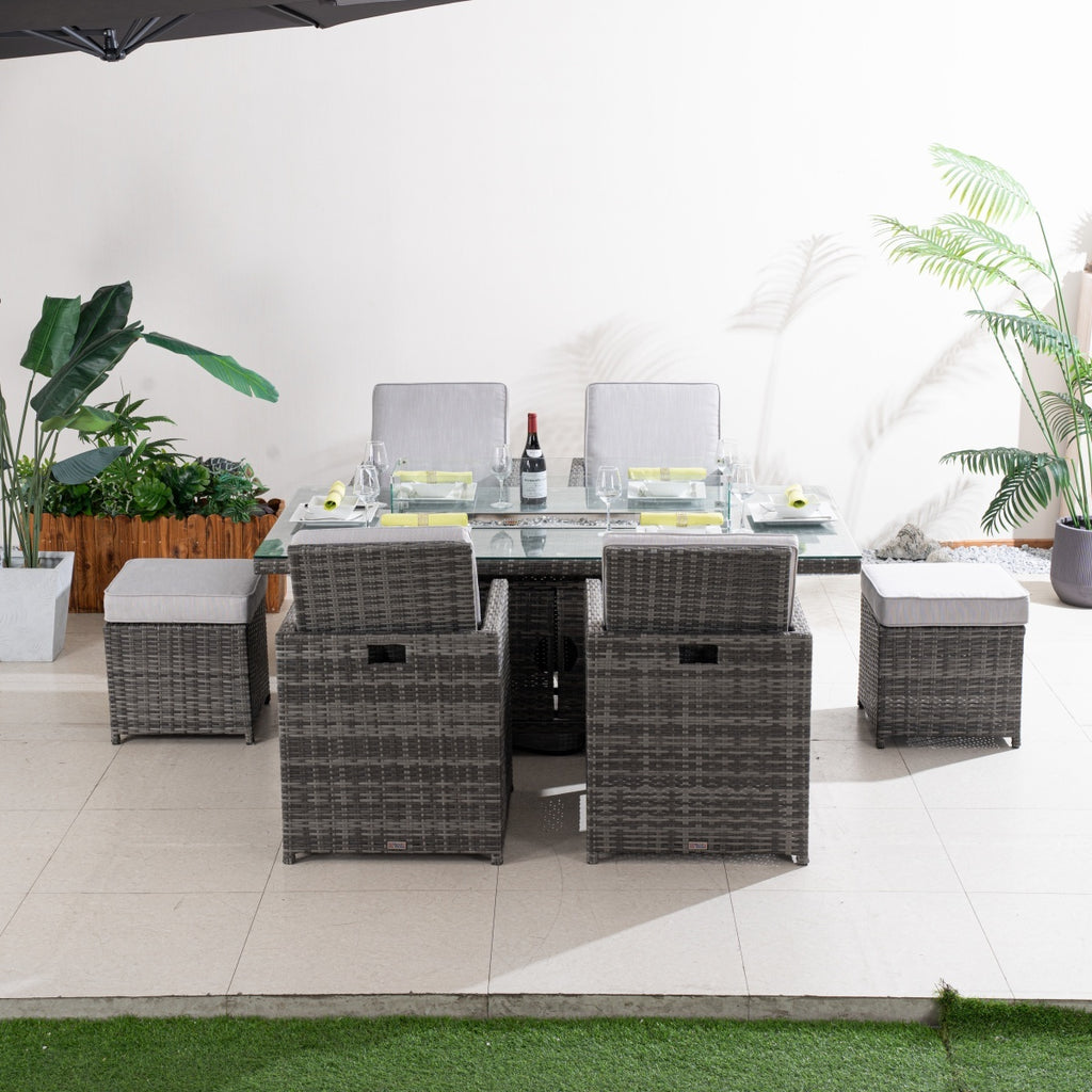 Premium 5-Piece Outdoor Fire Pit Dining Set with Storage Chairs & Ottomans (PAG-1106R+3234-GR)