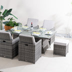 Premium 5-Piece Outdoor Fire Pit Dining Set with Storage Chairs & Ottomans (PAG-1106R+3234-GR)