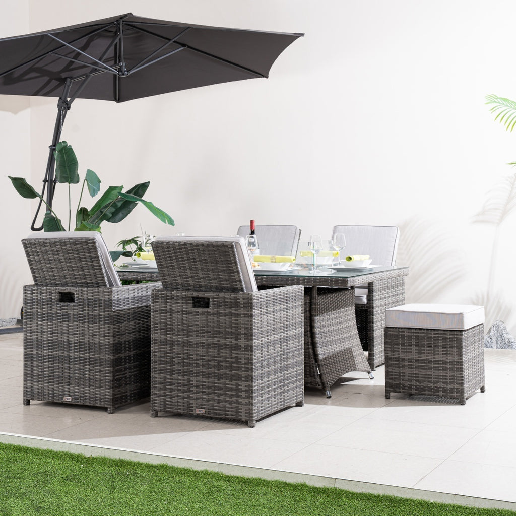 Premium 5-Piece Outdoor Fire Pit Dining Set with Storage Chairs & Ottomans (PAG-1106R+3234-GR)