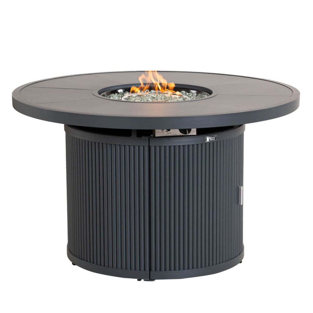 49.21" Round Aluminum Gas Fire Pit Table with Wave-Panel Base
