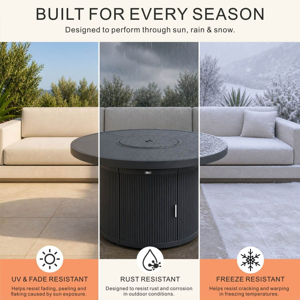 49.21" Round Aluminum Gas Fire Pit Table with Wave-Panel Base