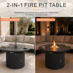 49.21" Round Aluminum Gas Fire Pit Table with Wave-Panel Base
