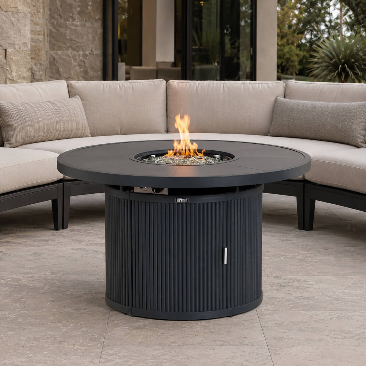 49.21" Round Aluminum Gas Fire Pit Table with Wave-Panel Base