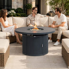 49.21" Round Aluminum Gas Fire Pit Table with Wave-Panel Base