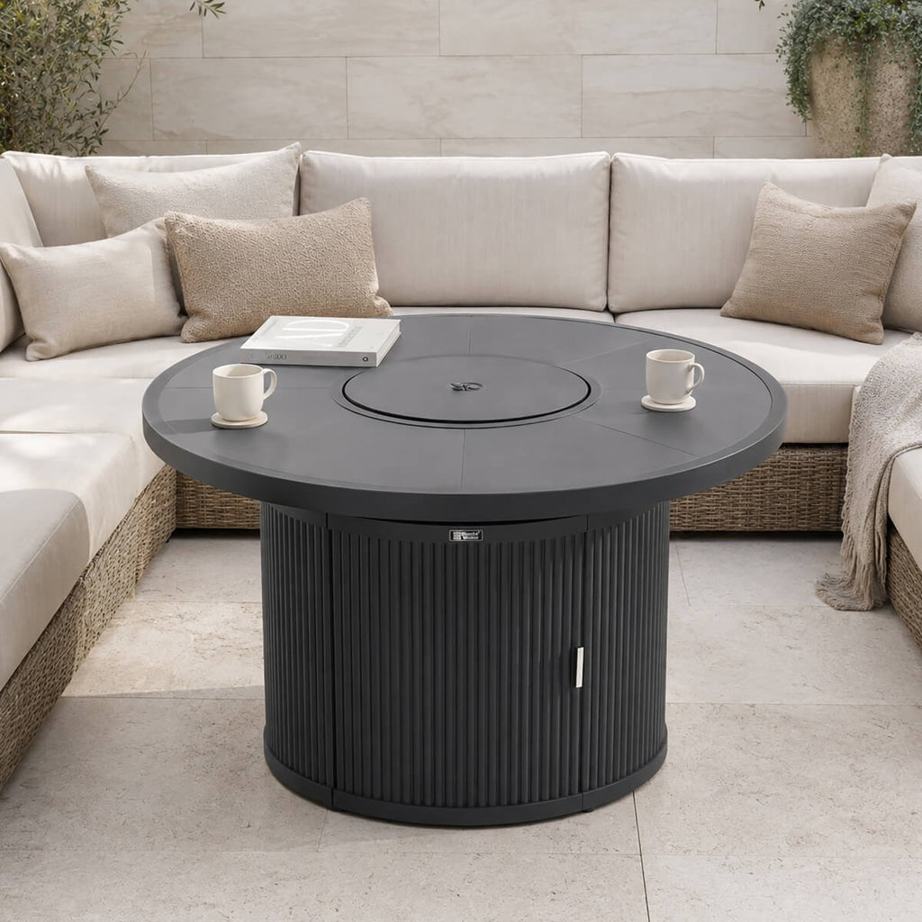 49.21" Round Aluminum Gas Fire Pit Table with Wave-Panel Base