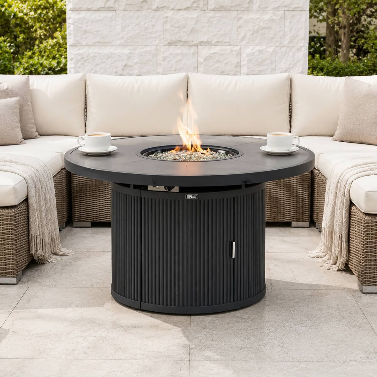 49.21" Round Aluminum Gas Fire Pit Table with Wave-Panel Base