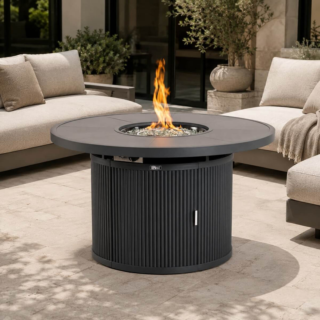 49.21" Round Aluminum Gas Fire Pit Table with Wave-Panel Base