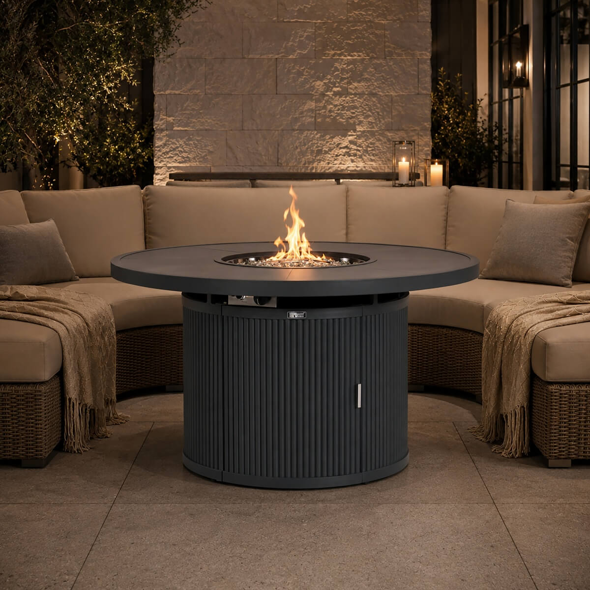 49.21" Round Aluminum Gas Fire Pit Table with Wave-Panel Base