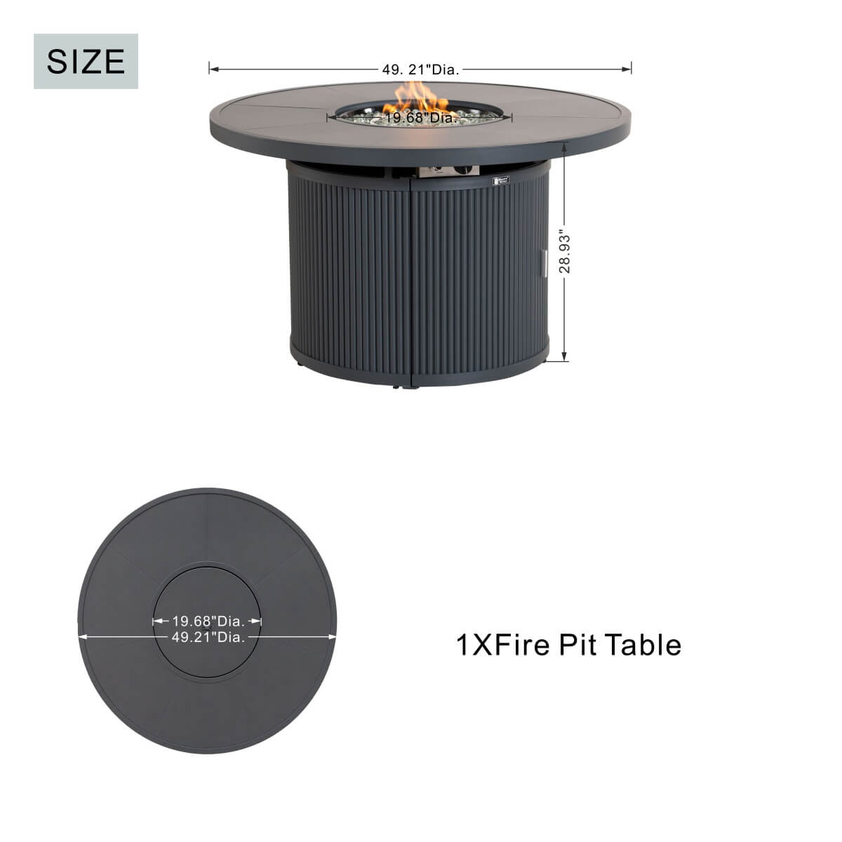 49.21" Round Aluminum Gas Fire Pit Table with Wave-Panel Base