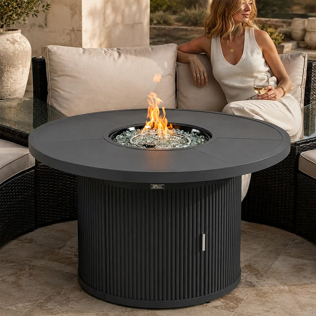 9-Piece Outdoor Fire Pit Set with Round Fire Pit Table, 6 Armchairs & 2 Side Tables (PAG-2665+1205B)