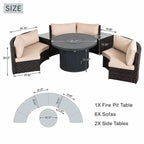 9-Piece Outdoor Fire Pit Set with Round Fire Pit Table, 6 Armchairs & 2 Side Tables (PAG-2665+1205B)