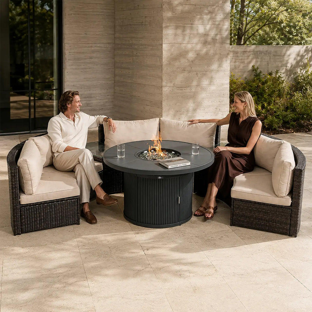 9-Piece Outdoor Fire Pit Set with Round Fire Pit Table, 6 Armchairs & 2 Side Tables (PAG-2665+1205B)