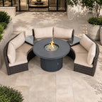 9-Piece Outdoor Fire Pit Set with Round Fire Pit Table, 6 Armchairs & 2 Side Tables (PAG-2665+1205B)