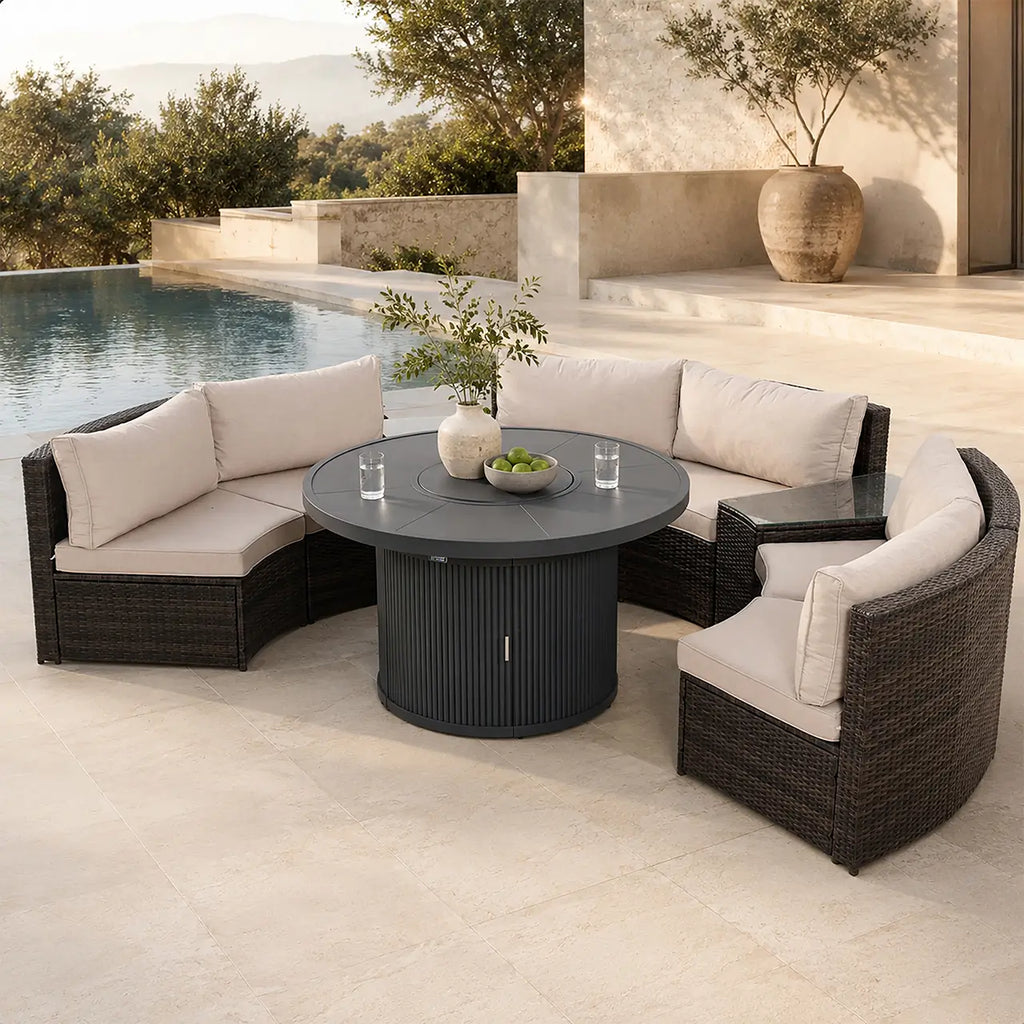 9-Piece Outdoor Fire Pit Set with Round Fire Pit Table, 6 Armchairs & 2 Side Tables (PAG-2665+1205B)
