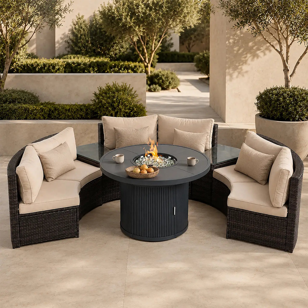 9-Piece Outdoor Fire Pit Set with Round Fire Pit Table, 6 Armchairs & 2 Side Tables (PAG-2665+1205B)
