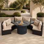 9-Piece Outdoor Fire Pit Set with Round Fire Pit Table, 6 Armchairs & 2 Side Tables (PAG-2665+1205B)