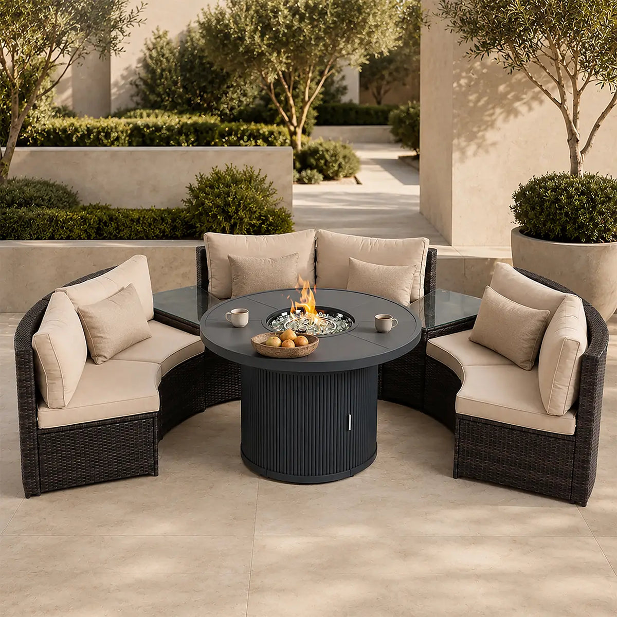 9-Piece Outdoor Fire Pit Set with Round Fire Pit Table, 6 Armchairs & 2 Side Tables (PAG-2665+1205B)
