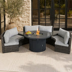 9-Piece Outdoor Fire Pit Set with Round Fire Pit Table, 6 Armchairs & 2 Side Tables (PAG-2665+1205B)