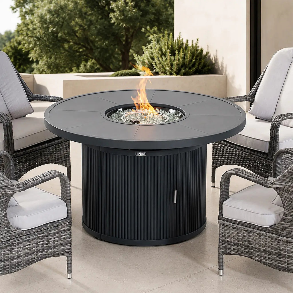 5-Piece Outdoor Fire Pit Set with Round Fire Pit Table & 4 Wicker Chairs (PAG-2665+PAC-009-GR)