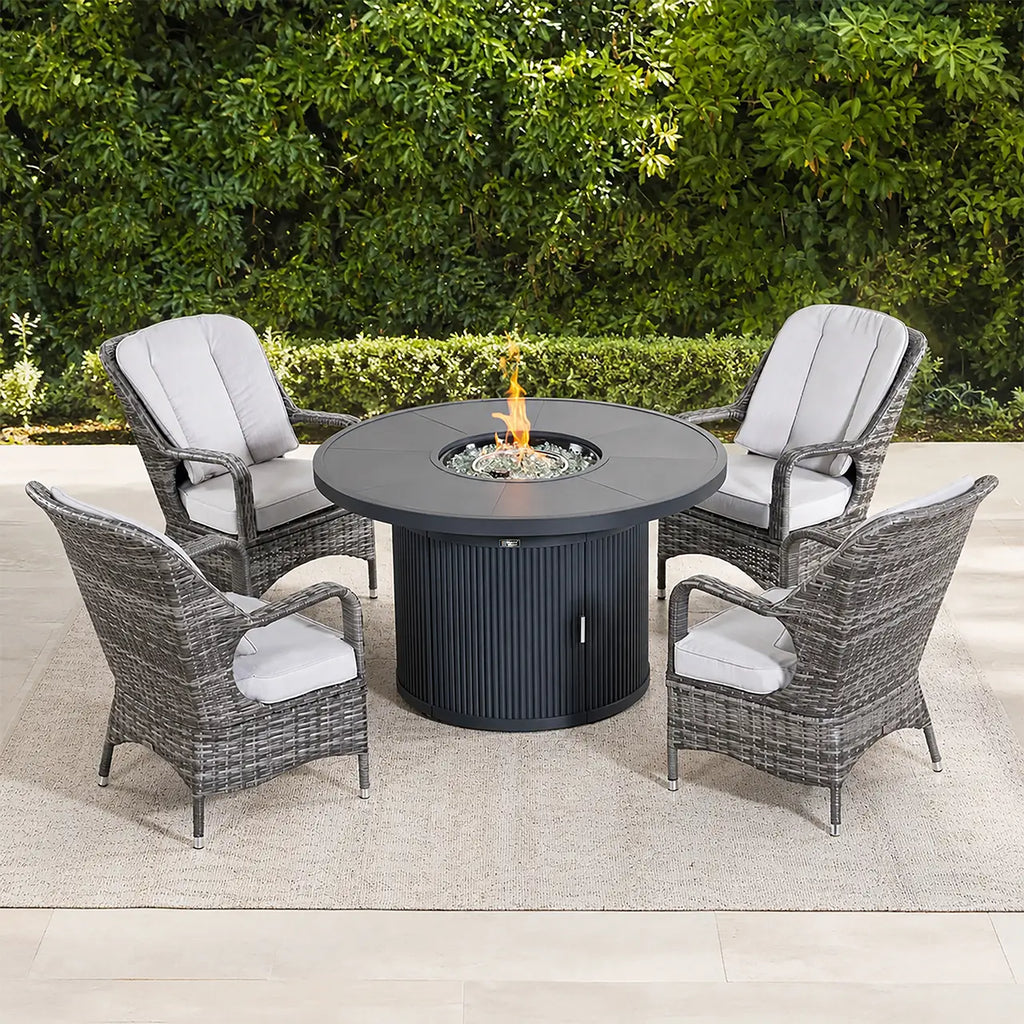 5-Piece Outdoor Fire Pit Set with Round Fire Pit Table & 4 Wicker Chairs (PAG-2665+PAC-009-GR)
