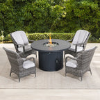 5-Piece Outdoor Fire Pit Set with Round Fire Pit Table & 4 Wicker Chairs (PAG-2665+PAC-009-GR)