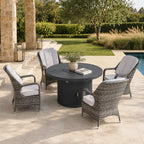 5-Piece Outdoor Fire Pit Set with Round Fire Pit Table & 4 Wicker Chairs (PAG-2665+PAC-009-GR)