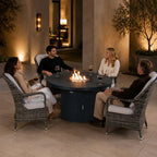 5-Piece Outdoor Fire Pit Set with Round Fire Pit Table & 4 Wicker Chairs (PAG-2665+PAC-009-GR)