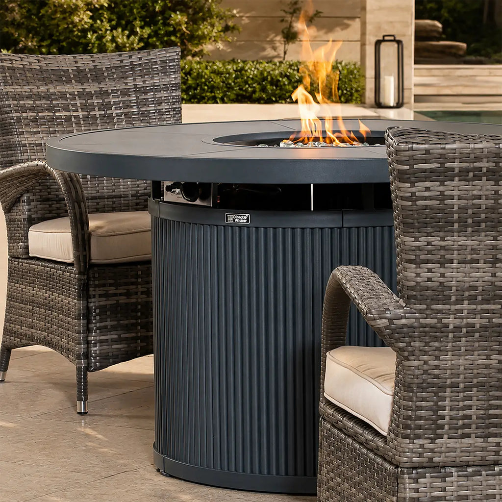5-Piece Outdoor Fire Pit Dining Set with Round Fire Table & 4 Wicker Chairs (PAG-2665+PAD-1123-GR)