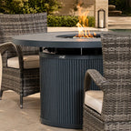 5-Piece Outdoor Fire Pit Dining Set with Round Fire Table & 4 Wicker Chairs (PAG-2665+PAD-1123-GR)
