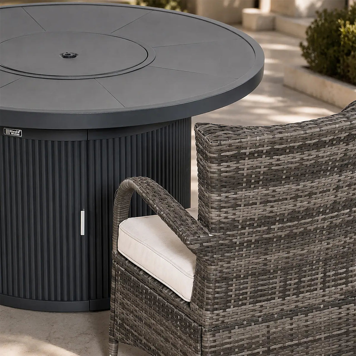 5-Piece Outdoor Fire Pit Dining Set with Round Fire Table & 4 Wicker Chairs (PAG-2665+PAD-1123-GR)