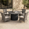 5-Piece Outdoor Fire Pit Dining Set with Round Fire Table & 4 Wicker Chairs (PAG-2665+PAD-1123-GR)
