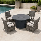5-Piece Outdoor Fire Pit Dining Set with Round Fire Table & 4 Wicker Chairs (PAG-2665+PAD-1123-GR)