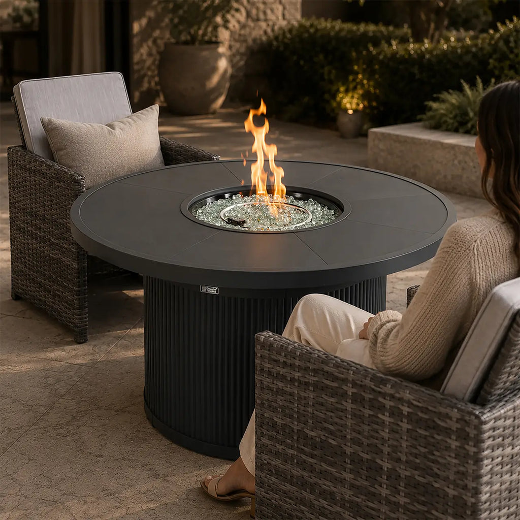 5-Piece Outdoor Fire Pit Dining Set with Fire Pit Table & 4 Wicker Chairs (PAG-2665+PAD-3234-GR)