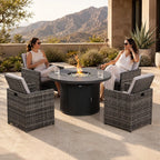5-Piece Outdoor Fire Pit Dining Set with Fire Pit Table & 4 Wicker Chairs (PAG-2665+PAD-3234-GR)