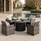 5-Piece Outdoor Fire Pit Dining Set with Fire Pit Table & 4 Wicker Chairs (PAG-2665+PAD-3234-GR)