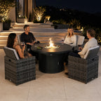 5-Piece Outdoor Fire Pit Dining Set with Fire Pit Table & 4 Wicker Chairs (PAG-2665+PAD-3234-GR)