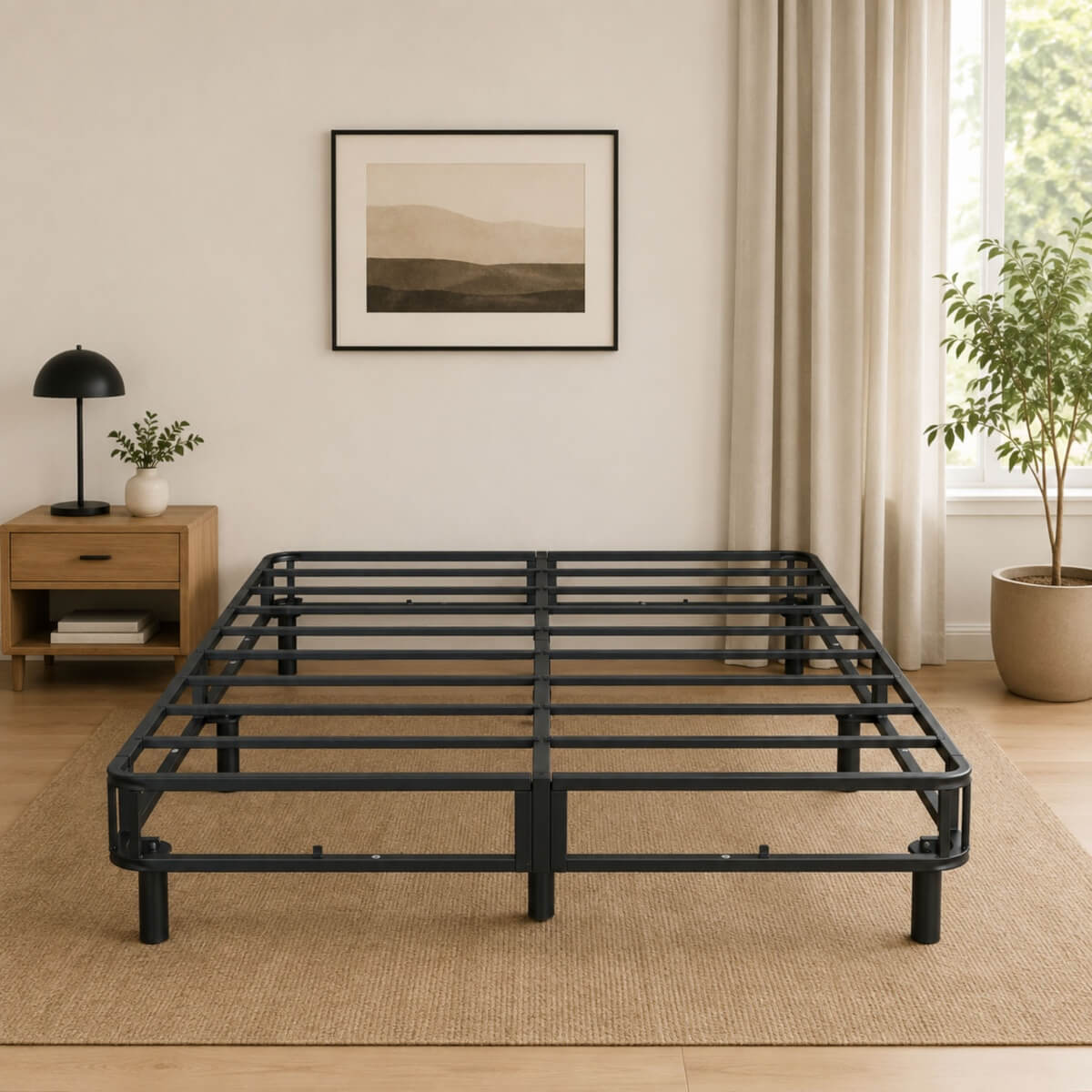 Heavy-Duty Full KD Fabric-Wrapped Platform Bed Frame (PAL-2677-KD-BK-ZJWK)