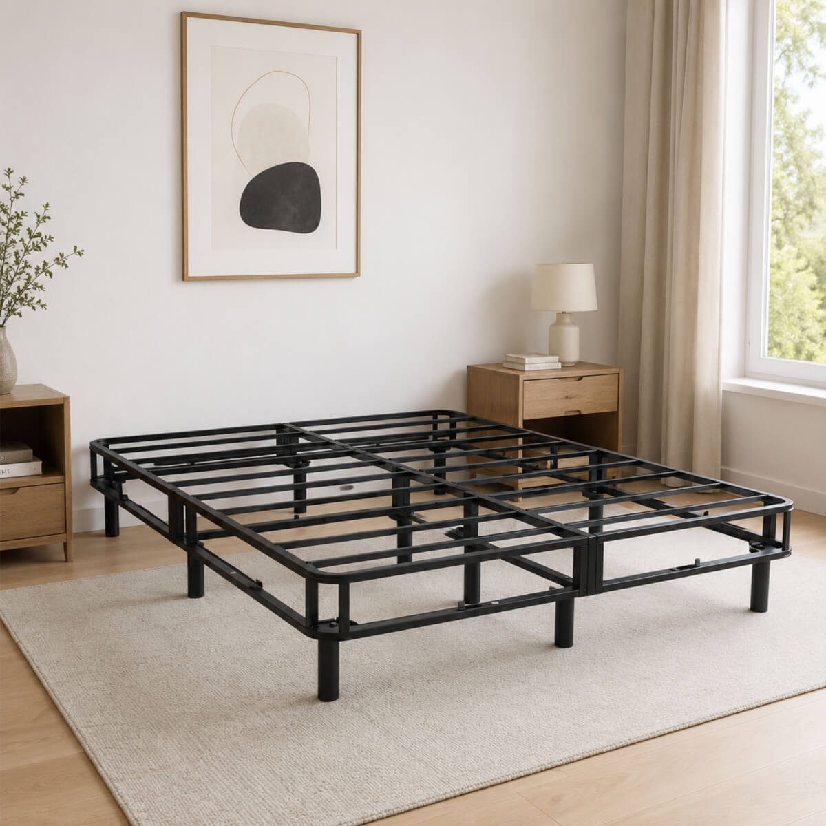 Heavy-Duty Full KD Fabric-Wrapped Platform Bed Frame (PAL-2677-KD-BK-ZJWK)