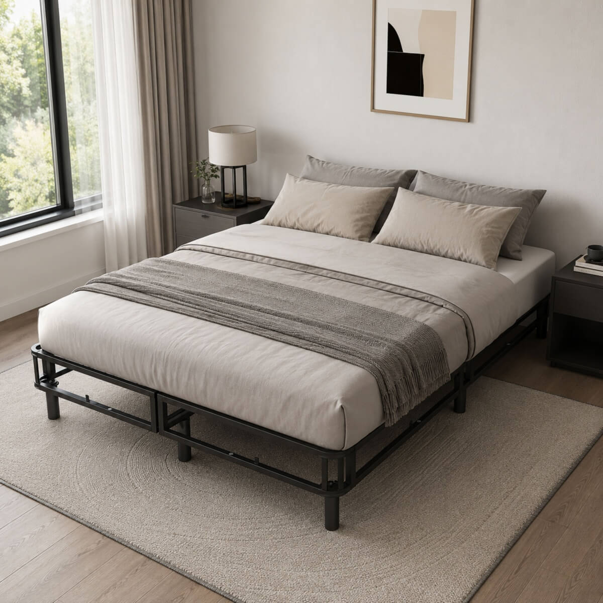 Heavy-Duty Full KD Fabric-Wrapped Platform Bed Frame (PAL-2677-KD-BK-ZJWK)