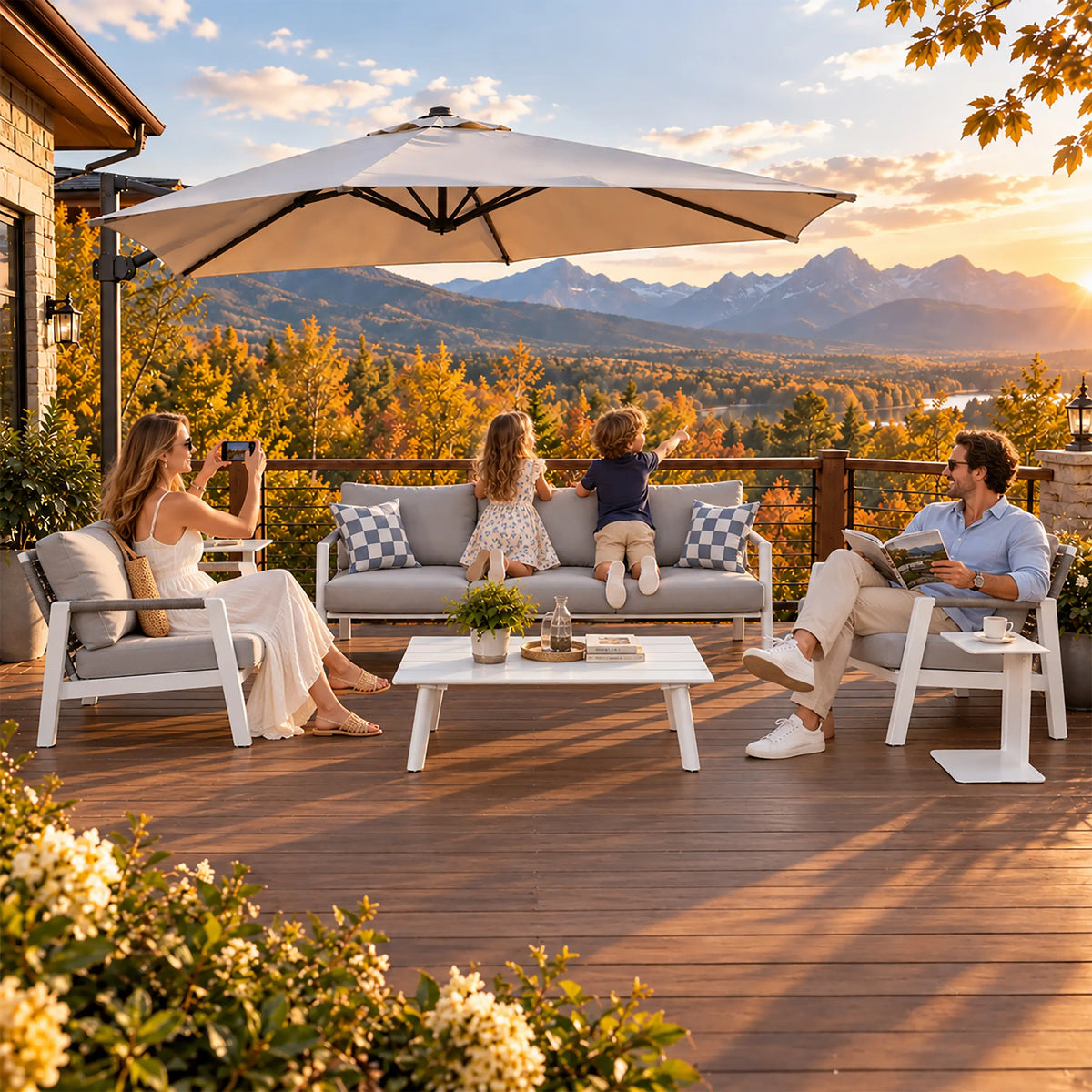 White Aluminum Outdoor Sofa Set with Woven Rope – 5-Piece Modern Patio Sofa Set PAS-2322-set Scene 3-1 - Direct Wicker