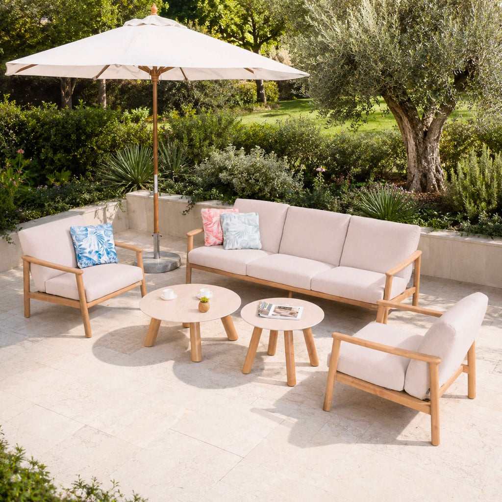Modern 5-Piece Outdoor Patio Conversation Set with Wood-Look Aluminum Frame