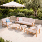 Modern 5-Piece Outdoor Patio Conversation Set with Wood-Look Aluminum Frame