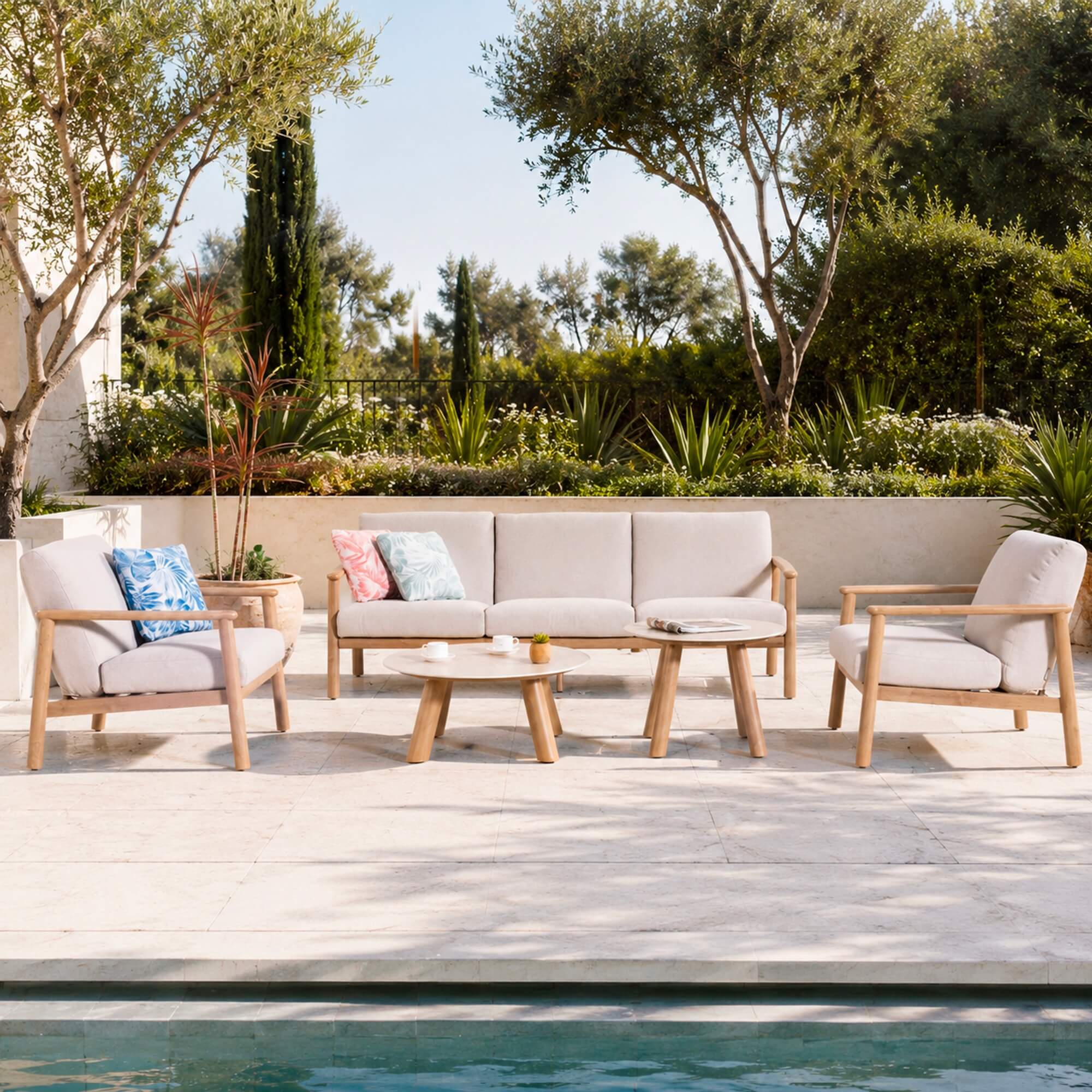 Modern 5-Piece Outdoor Patio Conversation Set with Wood-Look Aluminum Frame