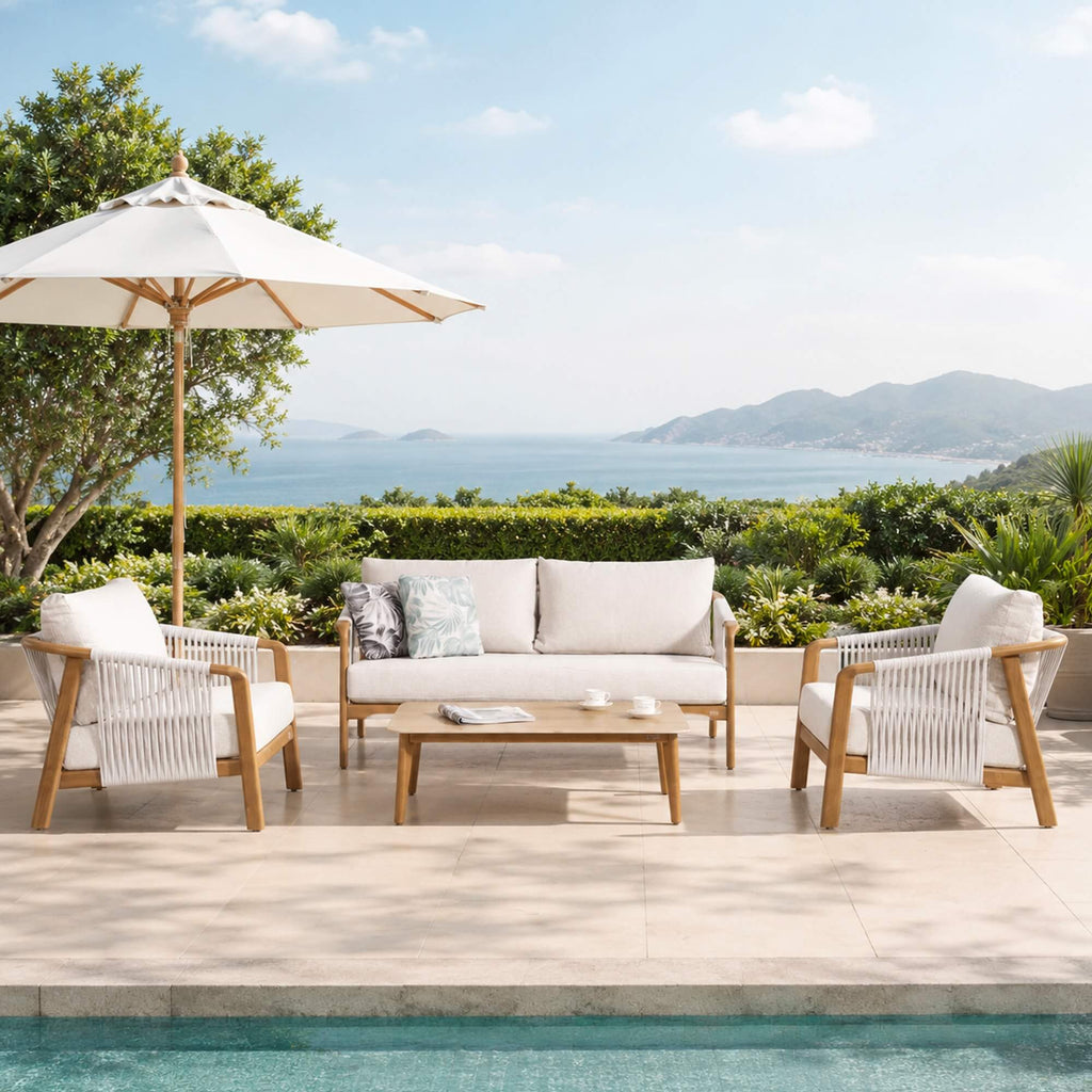 Modern 4-Piece Outdoor Patio Conversation Set with Wood-Look Aluminum Frame & Sintered Stone Table
