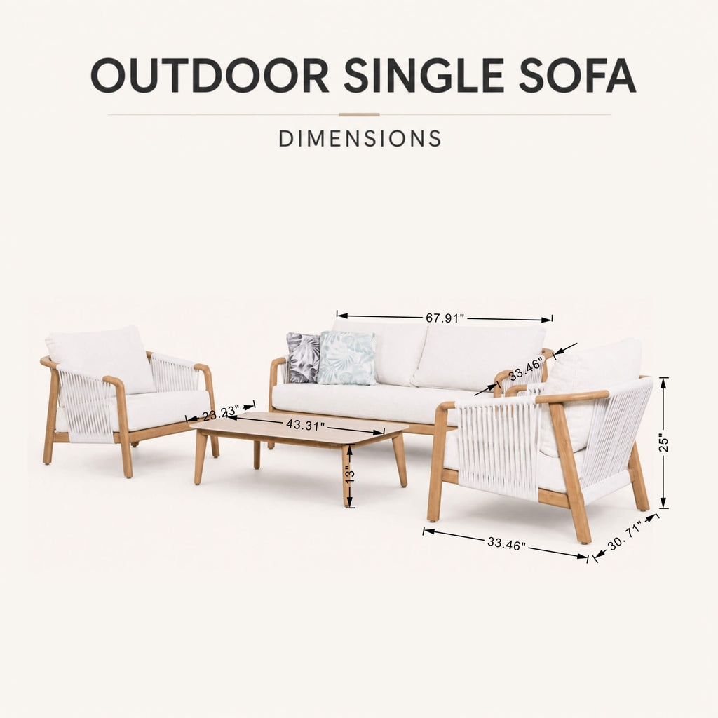 Modern 4-Piece Outdoor Patio Conversation Set with Wood-Look Aluminum Frame & Sintered Stone Table