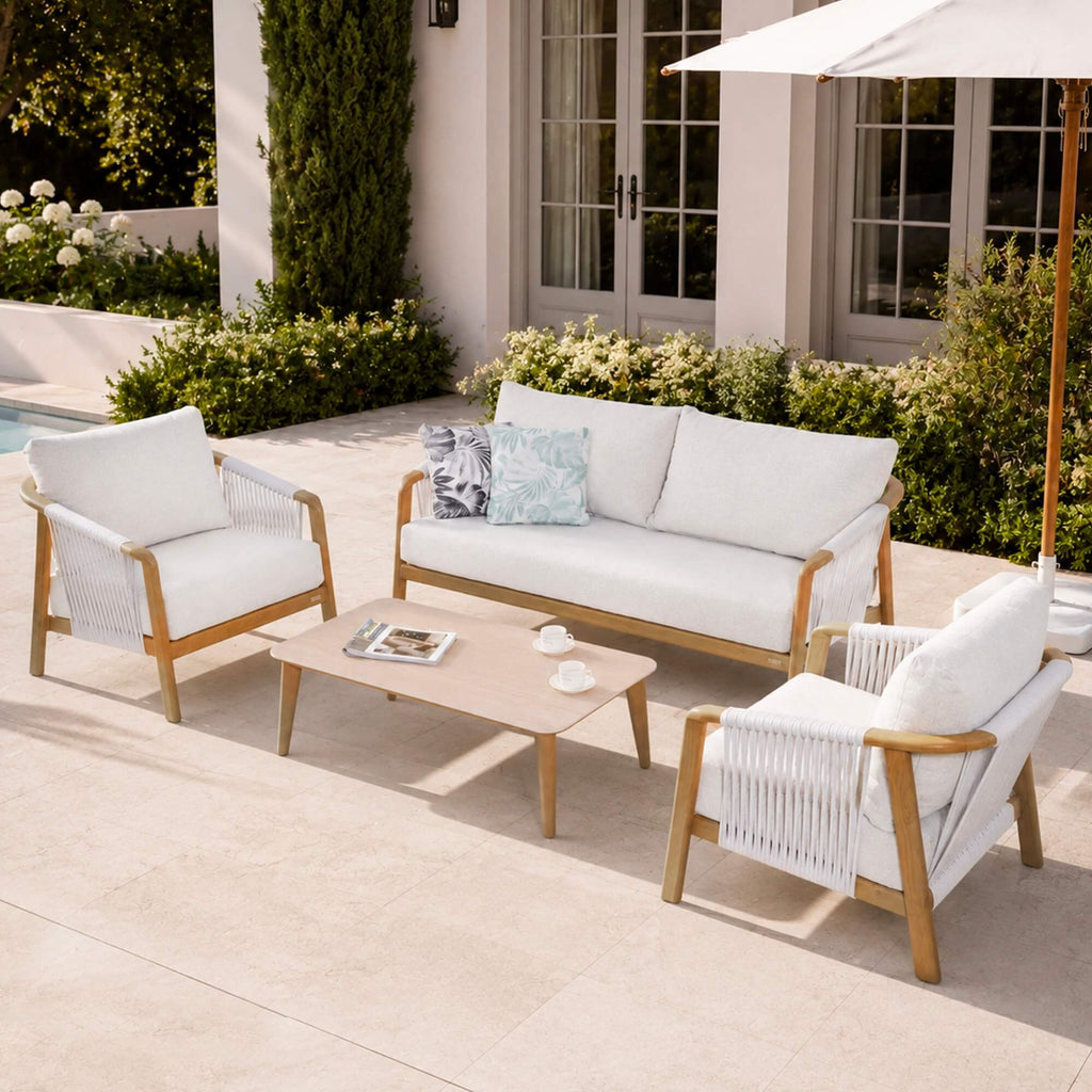 Modern 4-Piece Outdoor Patio Conversation Set with Wood-Look Aluminum Frame & Sintered Stone Table