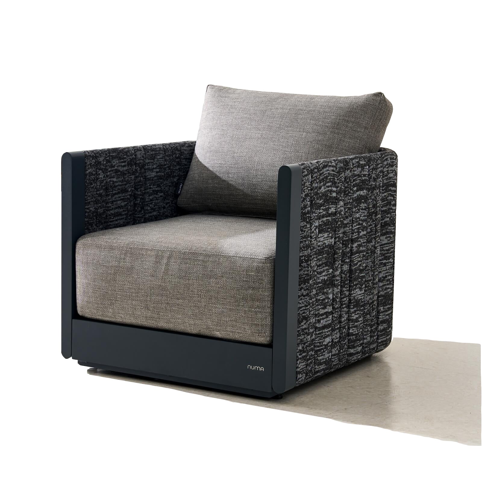 Direct Wicker armrest sofa with gray cushions on a white background